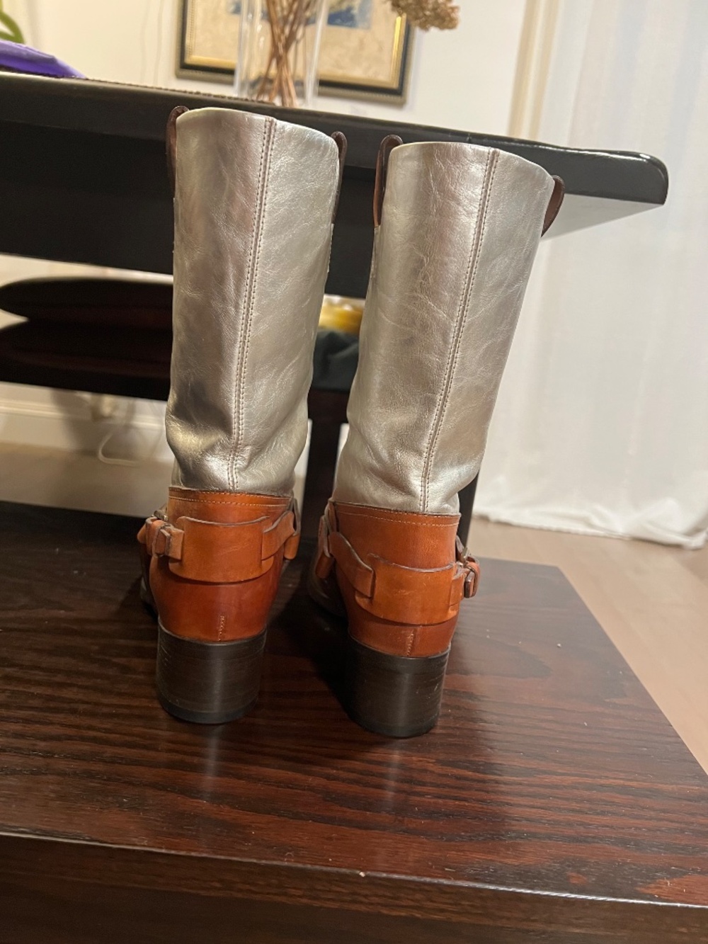 NEW Ralph Lauren Purple Label Silver and Ten Leather Boots Sz. 8 1/2 - Picture 10 of 13